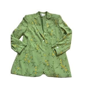 Silk Cottagecore Whimsical Blazer Jacket Sz 16 Floral Embroidered Rena Rowan VTG